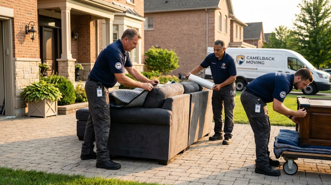 Large estate moving crew wrapping furniture in Panama, OK